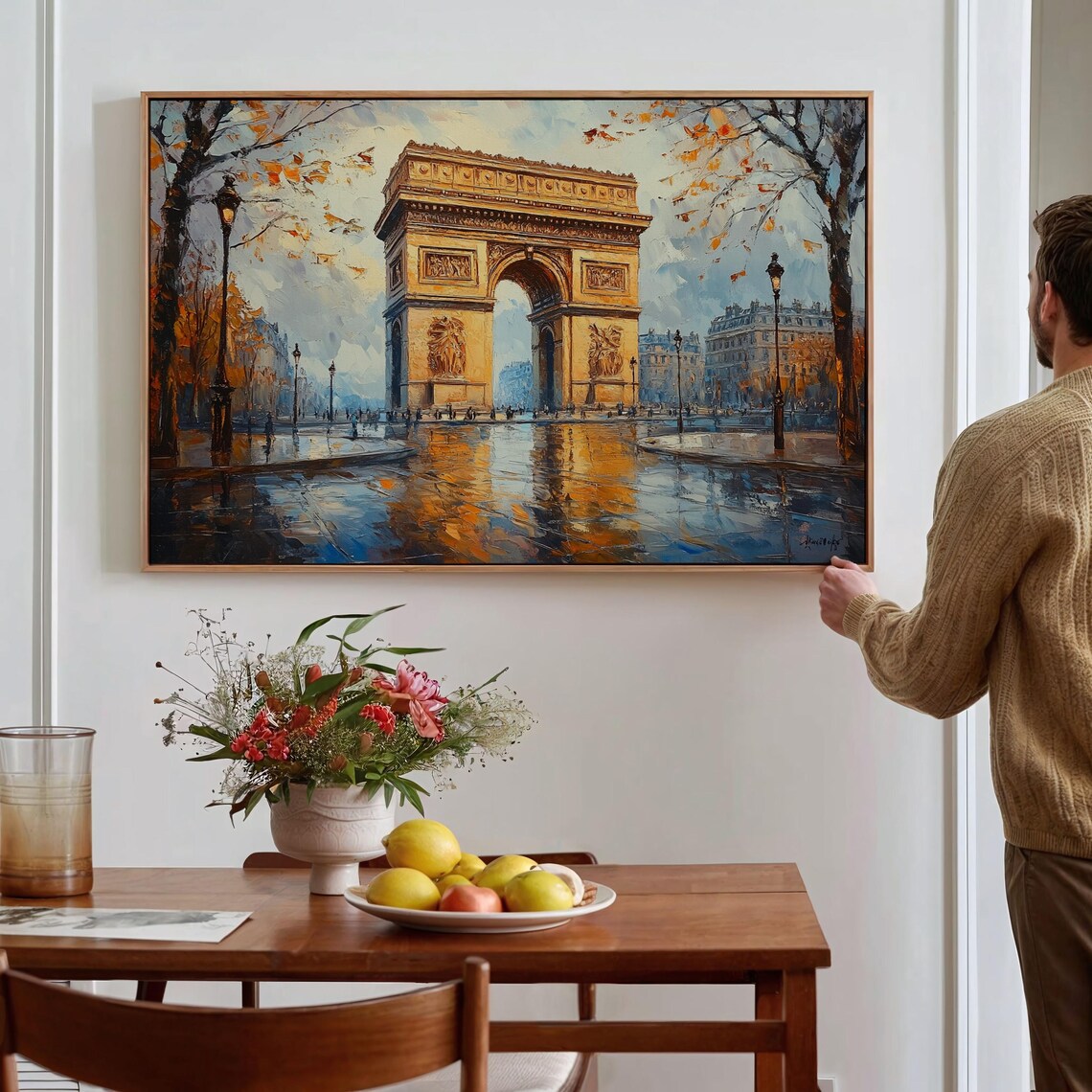 Paris Arc De Triomphe Autumn Rain French Cityscape Oil Poster - Image 2