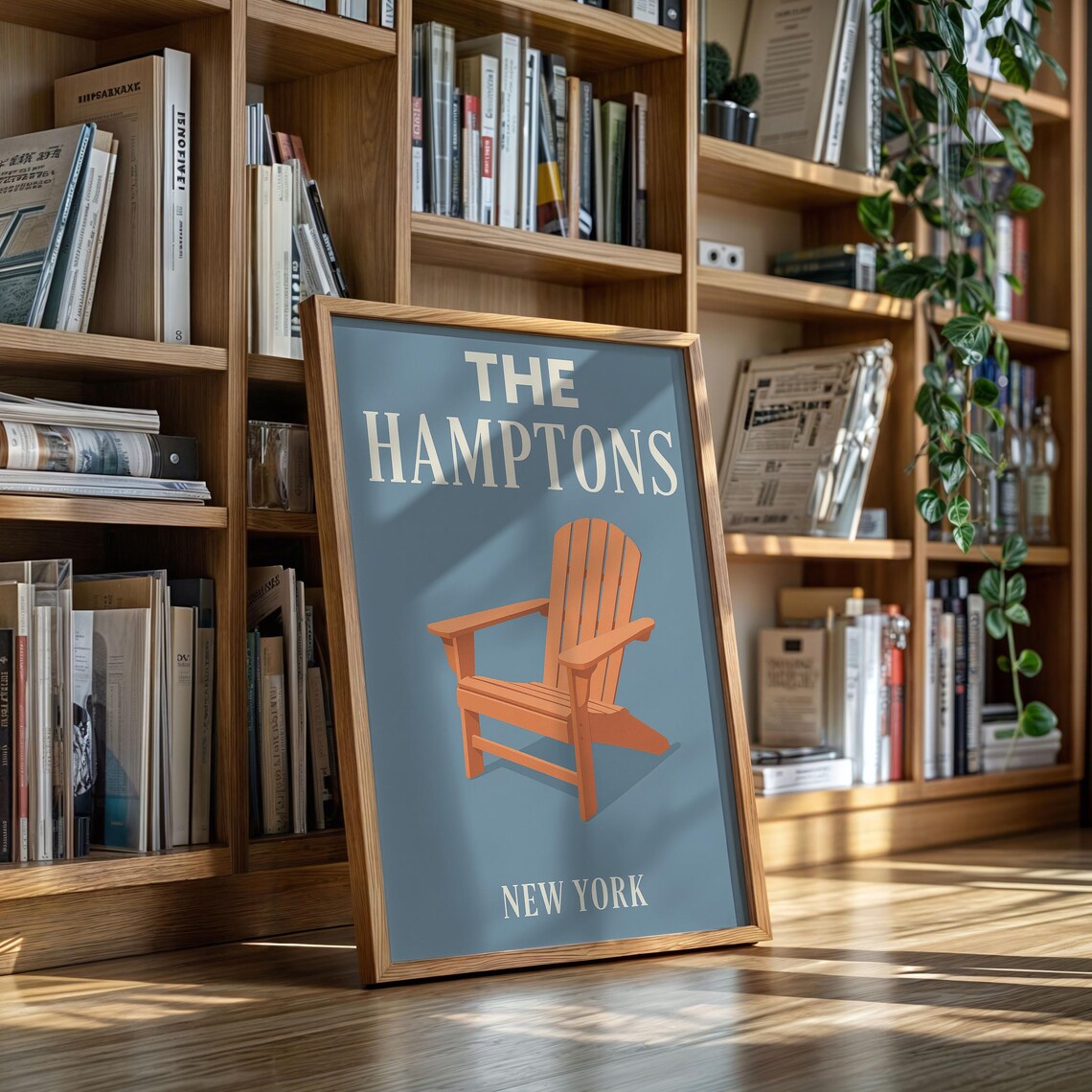 The Hamptons New York Orange Adirondack Chair Minimalist Travel Poster