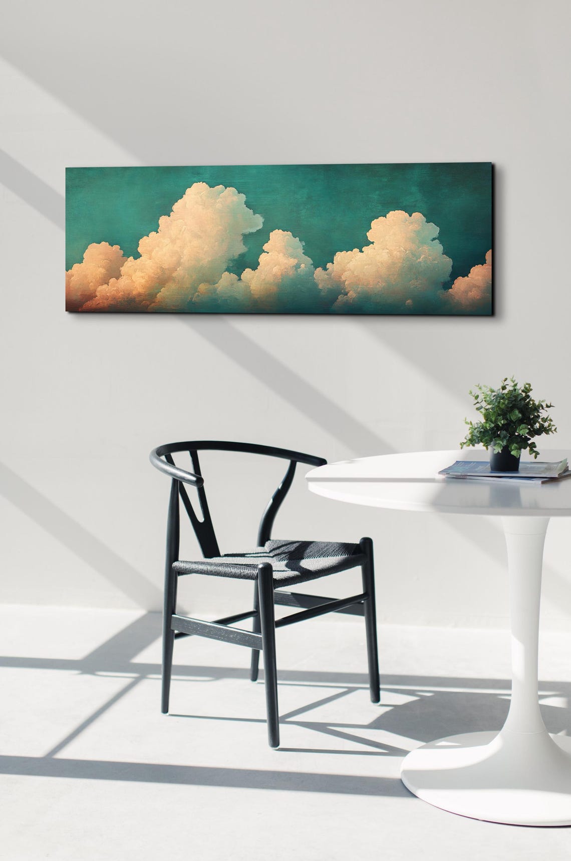 Golden Cumulus Clouds on Teal Sky Sunset Panoramic Art Poster - Image 4