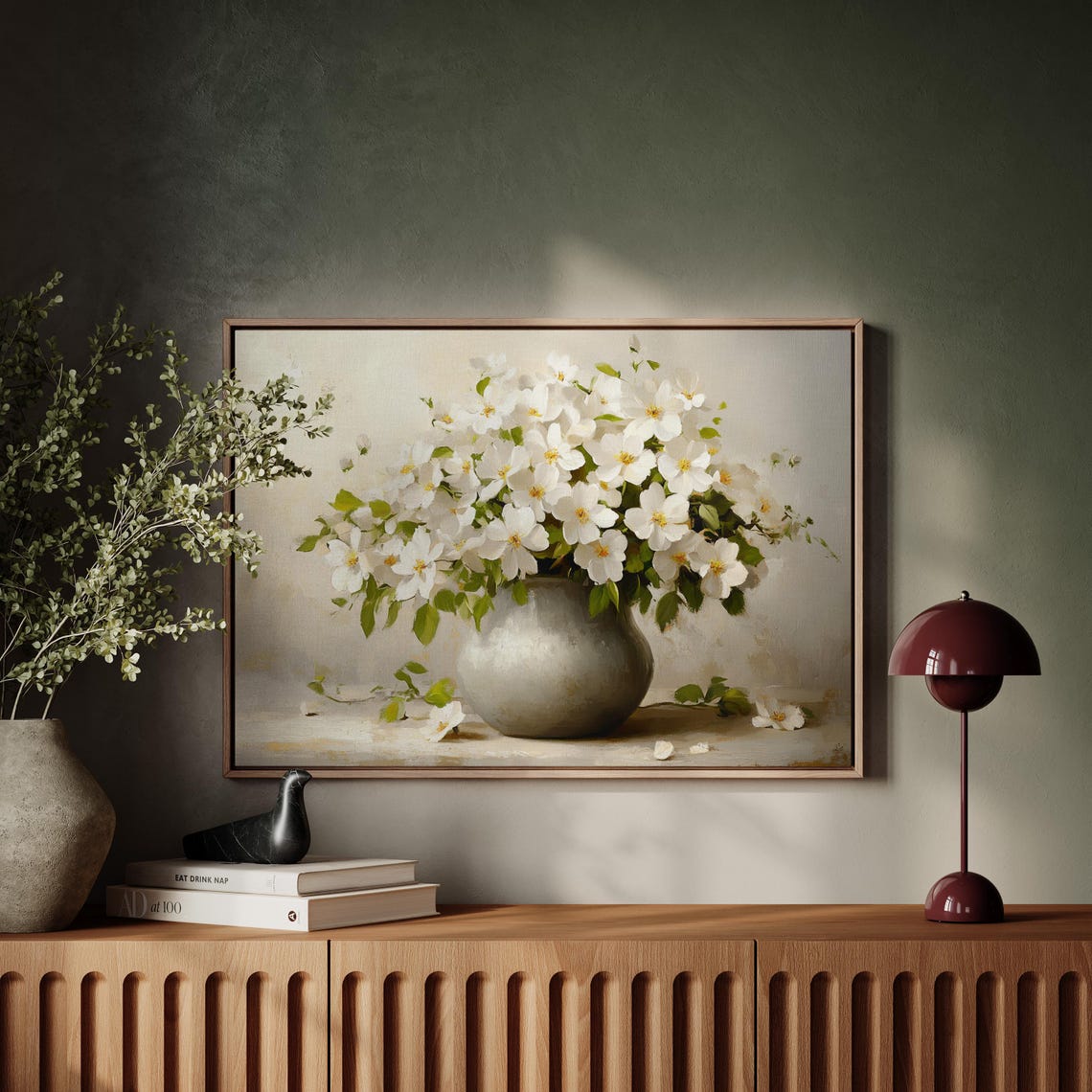 White Floral Bouquet In Elegant Vase Rustic Cottagecore Poster