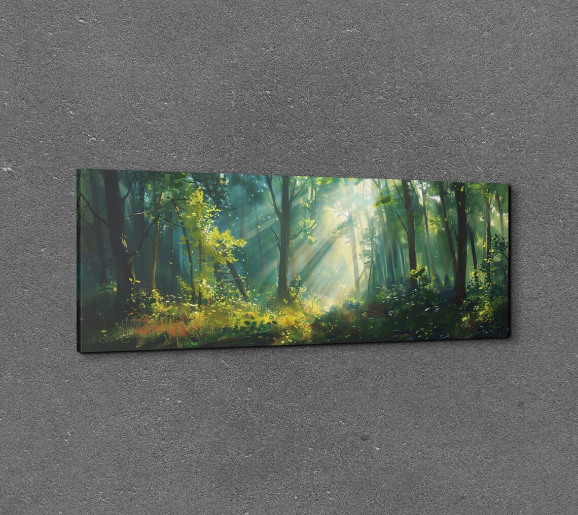 Panoramic Forest, Foggy Pine Tree Landscape Art Print - Image 3