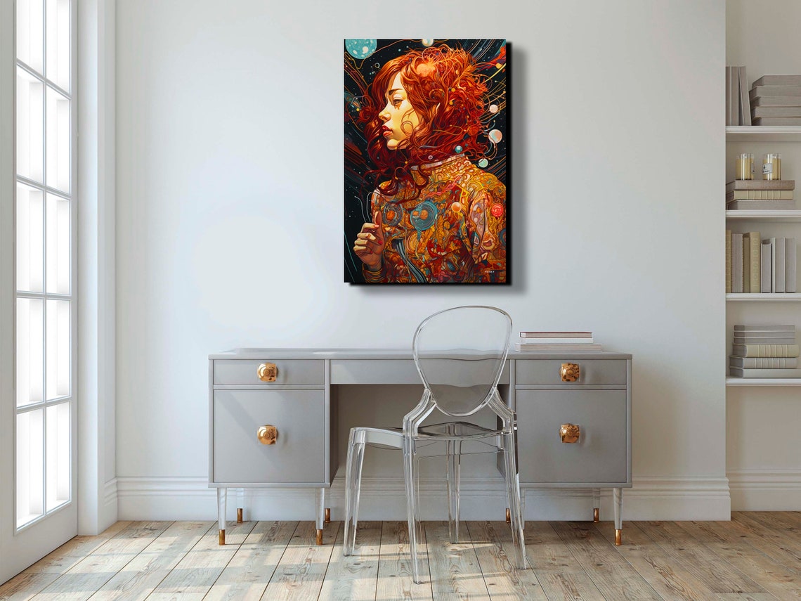 Psychedelic Red Hair Woman Cosmic Portrait Surreal Art Poster - Image 6