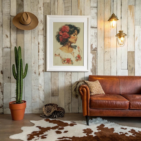 Spanish Beauty With Red Flowers Vintage Flamenco Wall Art
