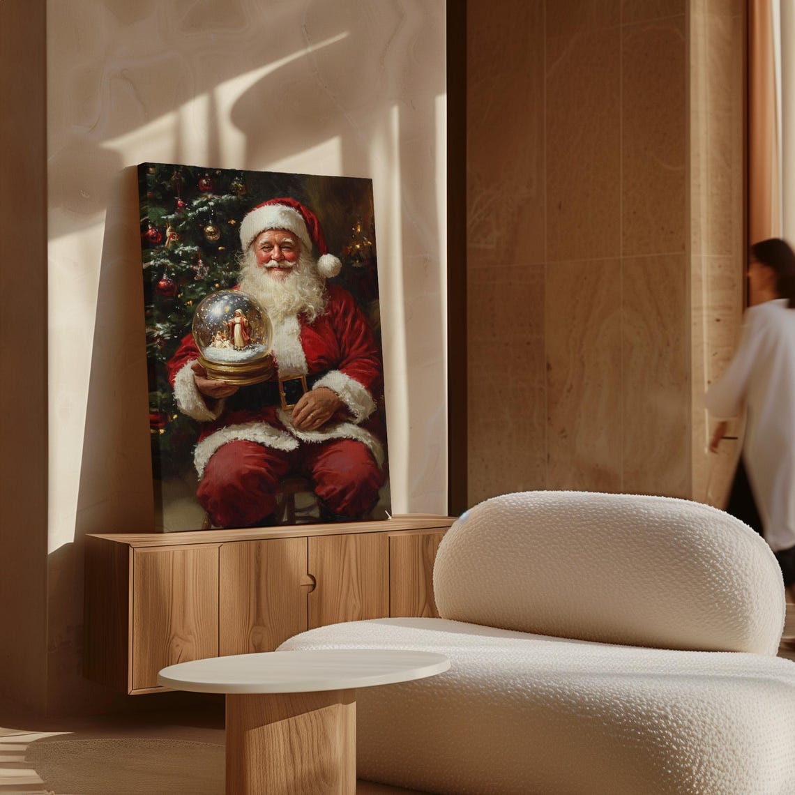 Vintage Santa Claus Holding Nativity Snow Globe Christmas Scene Poster - Image 7