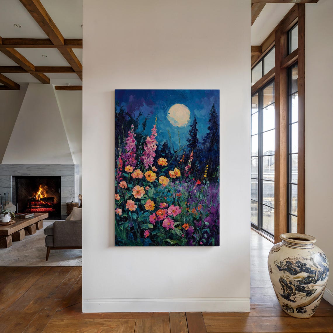 Moonlit Wildflower Meadow Full Moon Floral Night Landscape Poster - Image 5