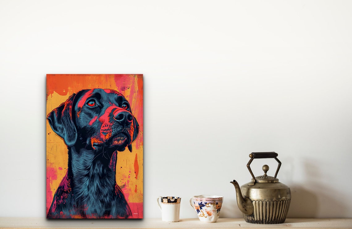 Black Labrador Retriever Portrait on a Fiery Orange Background Poster