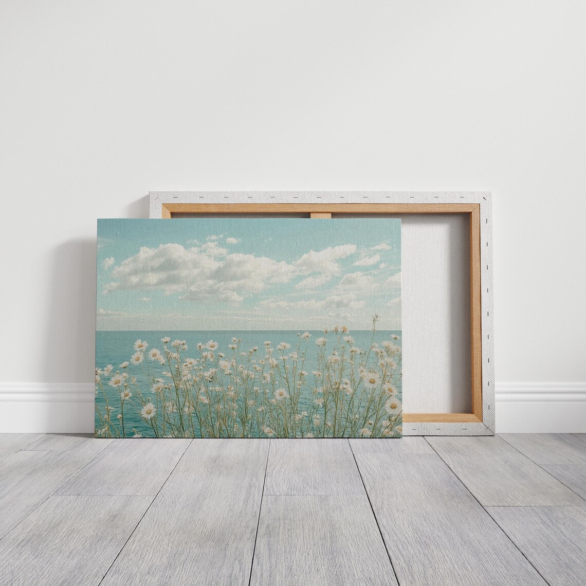 Serene Daisy Coastline Art, Minimalist Nature Decor - Image 3