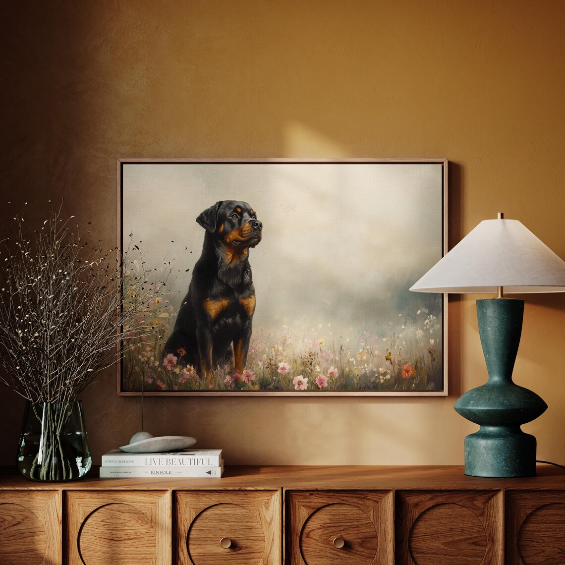 Rottweiler in Flower Meadow Vintage Art Print - Image 4