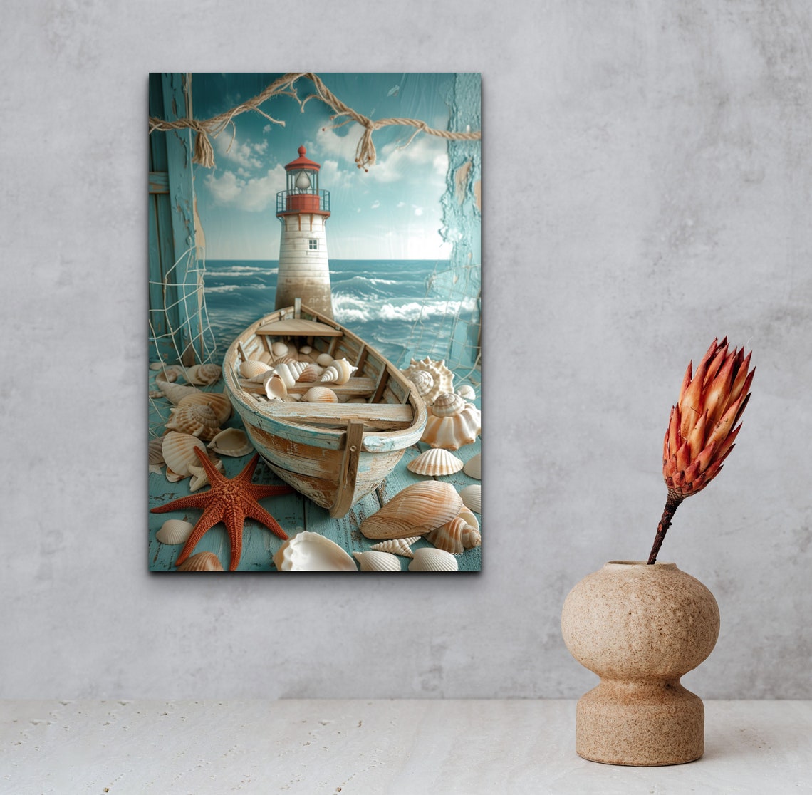 Lighthouse Rowboat Seashells Starfish Coastal Nautical Poster - Image 4