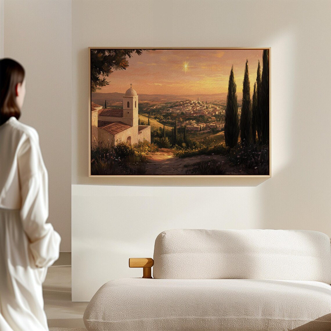 Bethlehem Landscape, Vintage Oil Painting of Nativity Star - Image 4