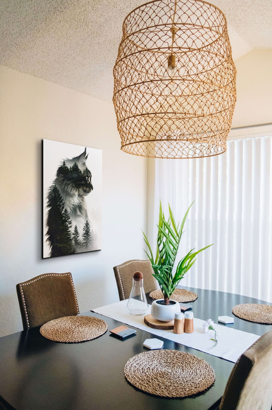 Double Exposure Cat and Forest Trees Art Print - Image 4