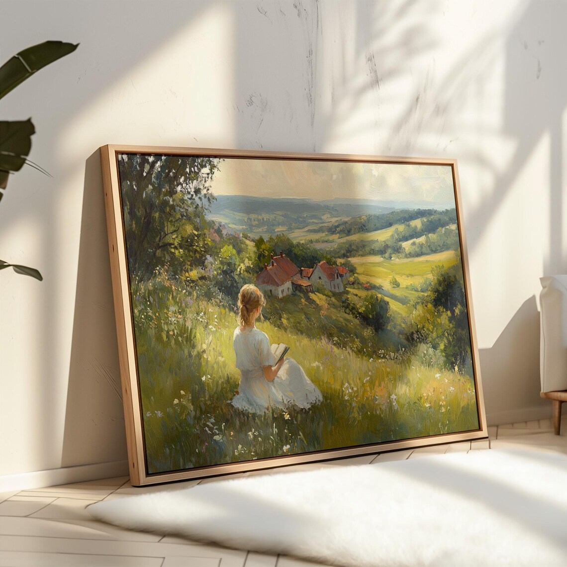 Cottagecore Girl Reading, Peaceful Field Landscape - Image 2