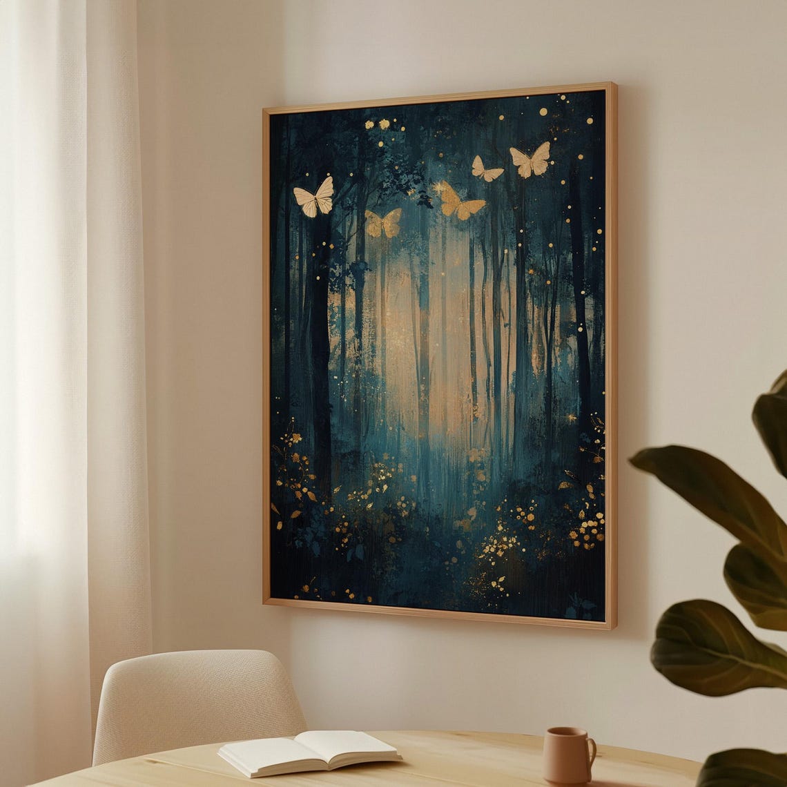 Golden Butterflies In Enchanted Forest Mystical Moonlit Glow Poster - Image 5