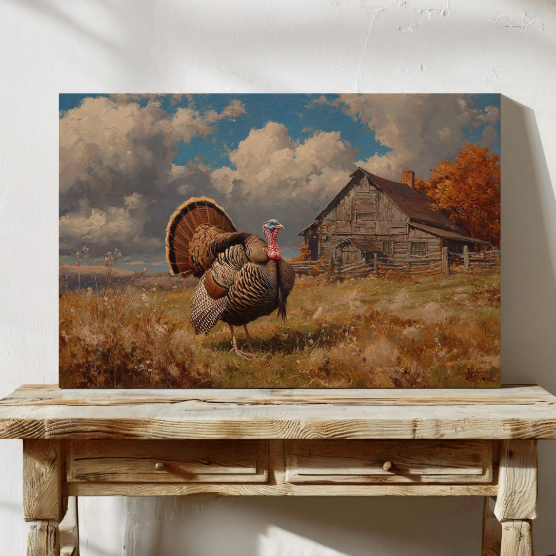 Wild Turkey By Rustic Barn Autumn Countryside Wildlife Poster