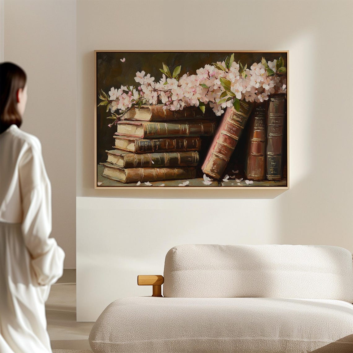Antique Books Cherry Blossoms Stack Vintage Floral Library Art Poster - Image 7
