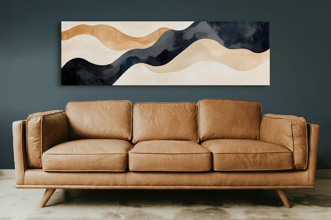 Minimalist Abstract Waves In Black Beige Gold Neutral Geometric Poster - Image 2