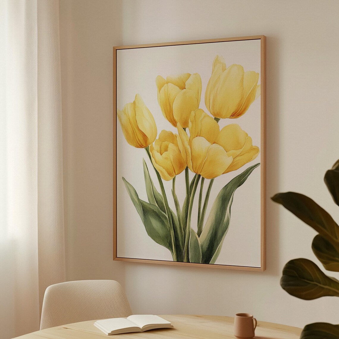 Minimalist Yellow Tulips Art Print, Spring Decor