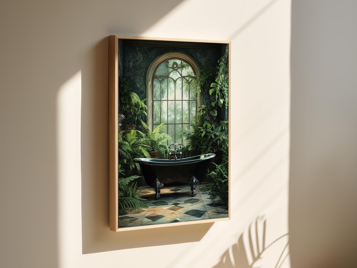 Vintage Botanical Bathroom Art Print, Black Tub - Image 3