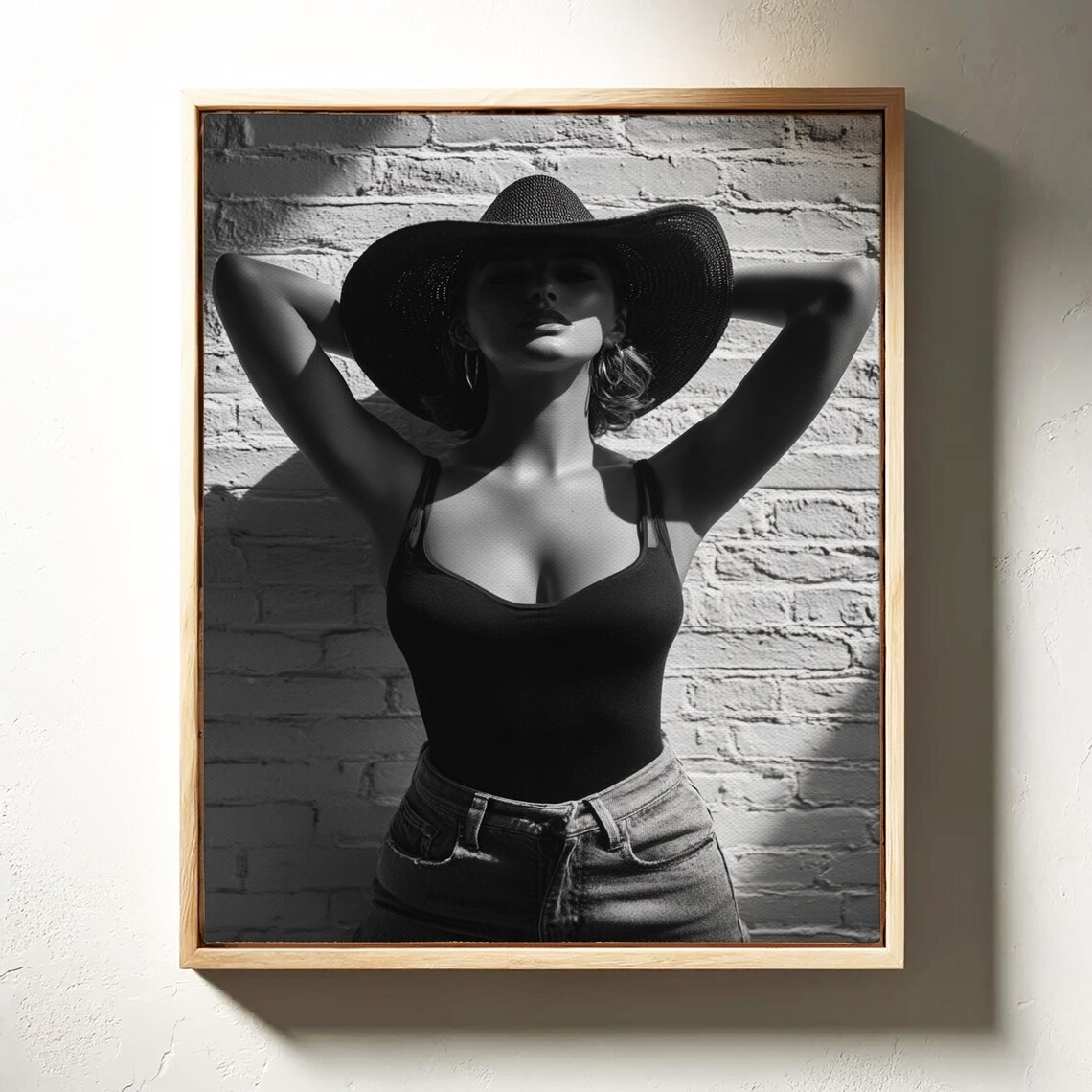 Cowgirl in Dark Cowboy Hat Black and White Western Photo Poster