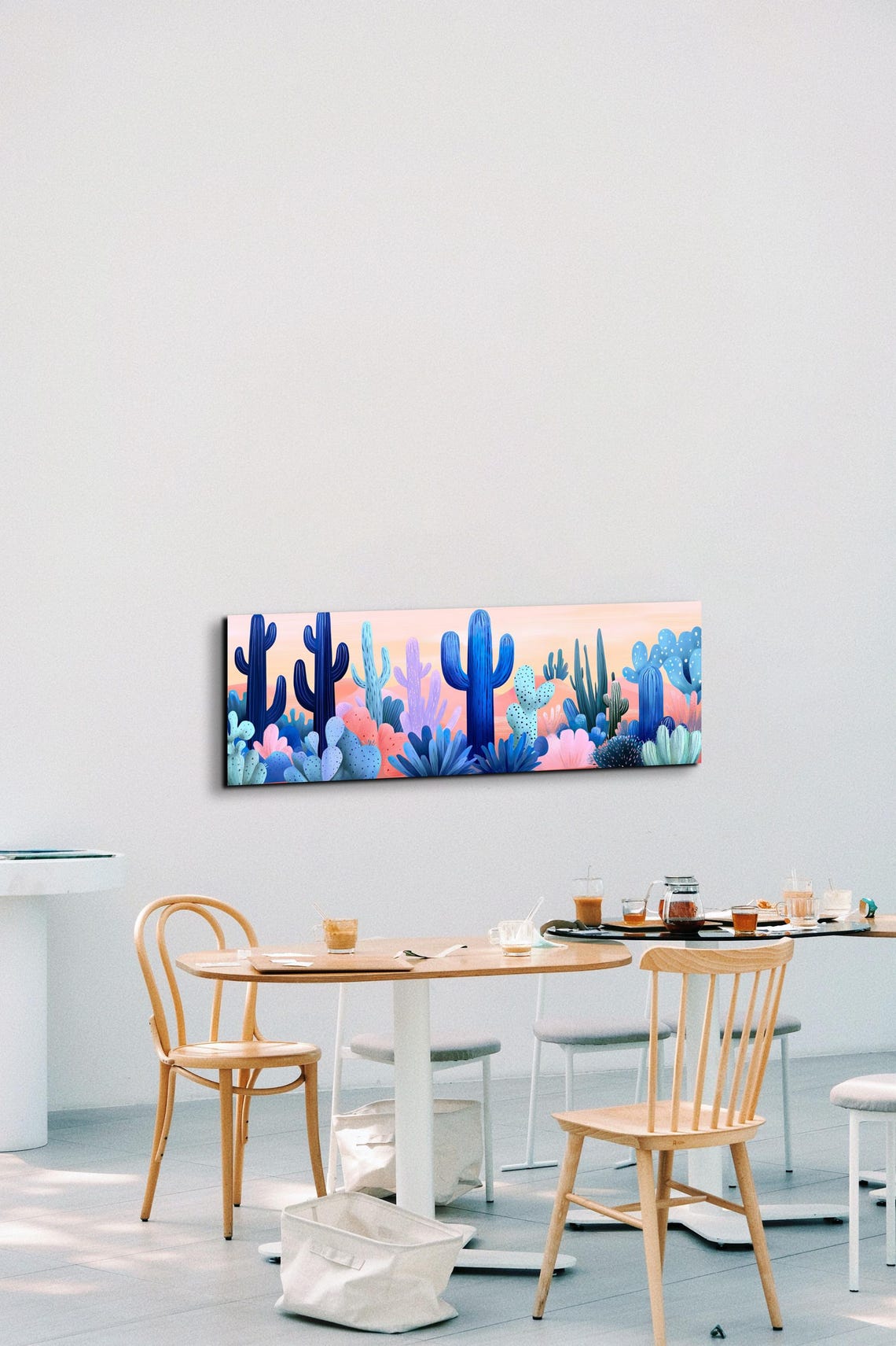 Colorful Blue Cactus Desert Illustration Sunset Sky Art Poster - Image 3