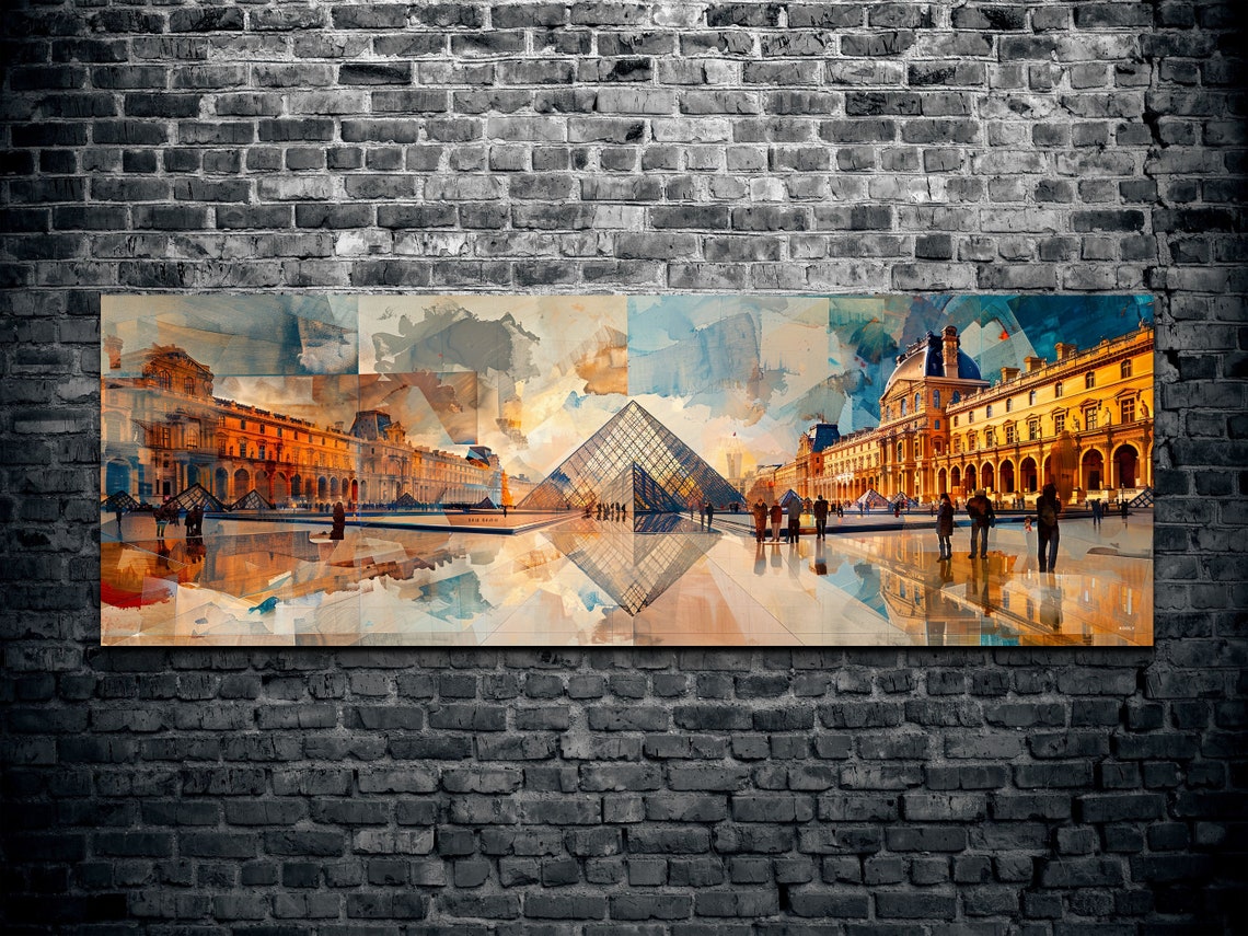 Louvre Museum Pyramid Paris Watercolor Painting Panorama Wall Art - Image 2