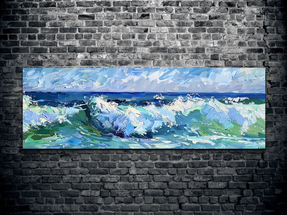 Crashing Ocean Wave Impasto Blue White Seascape Nature Poster - Image 2