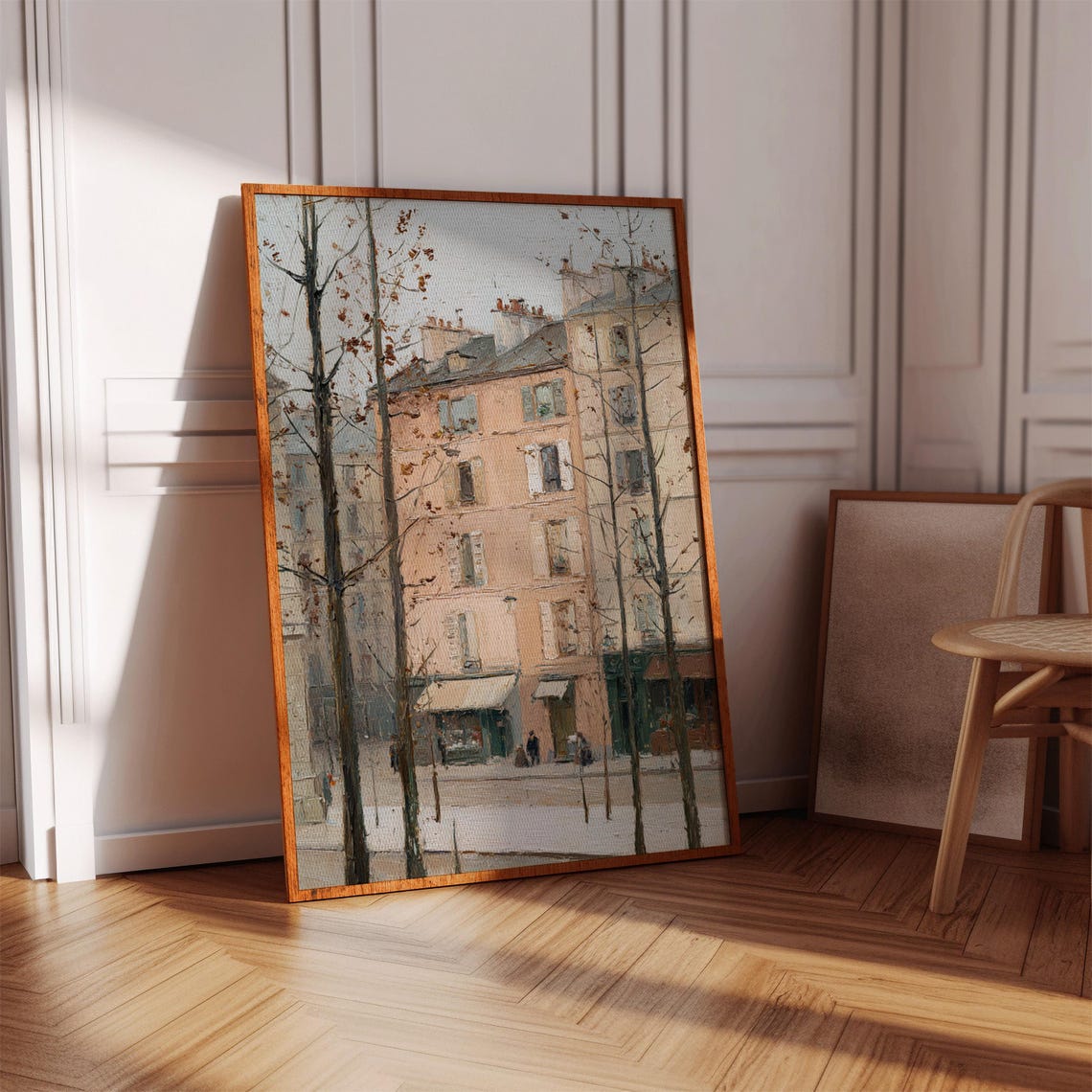 Paris Street Scene Vintage Oil Painting Winter Architecture Poster