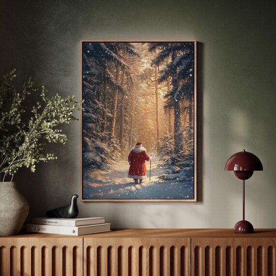Rustic Santa Walking in the Forest Art Print