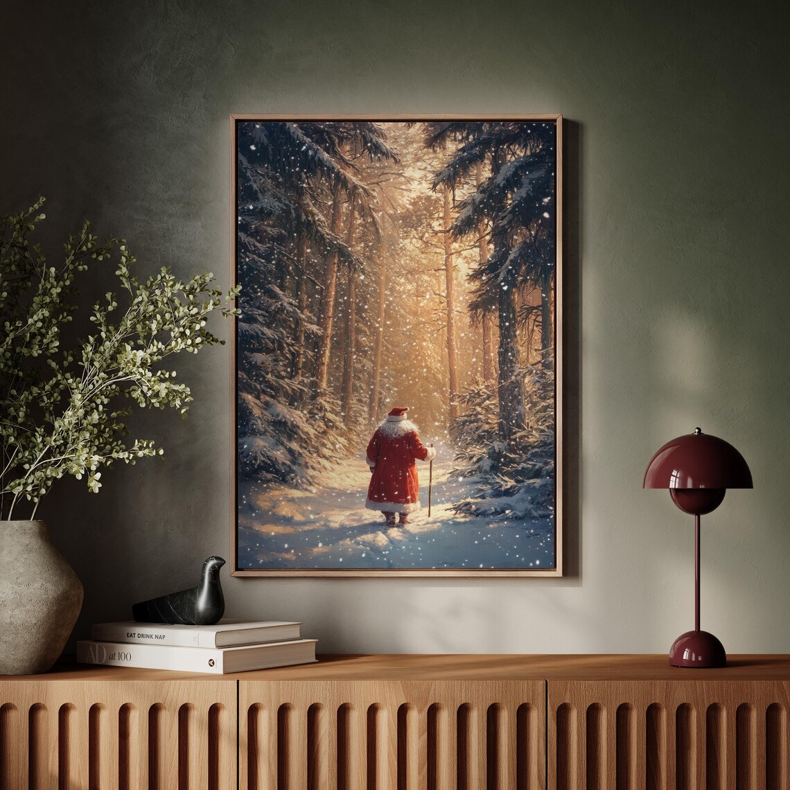 Rustic Santa Walking in the Forest Art Print