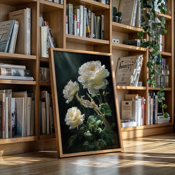 Skeleton Hand Holding White Rose Gothic Dark Floral Painting Poster
