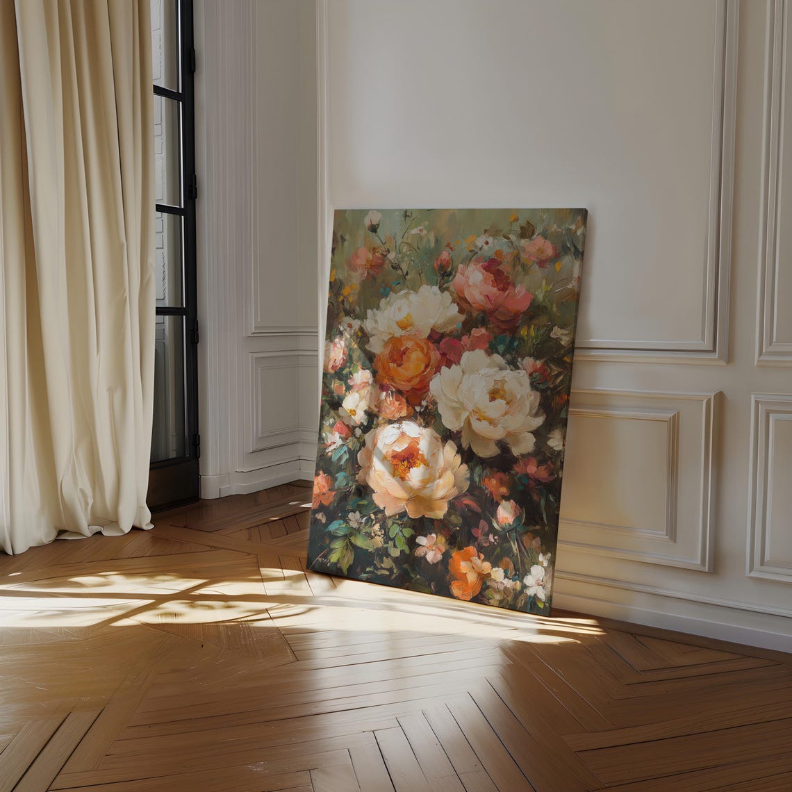Vibrant Peony Bloom Colorful Floral Textured Oil Painting Poster - Image 3