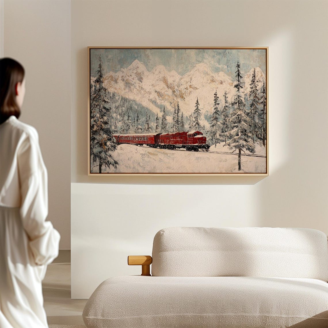 Red Locomotive Train In Snowy Alpine Winter Railway Wall Poster - Image 6