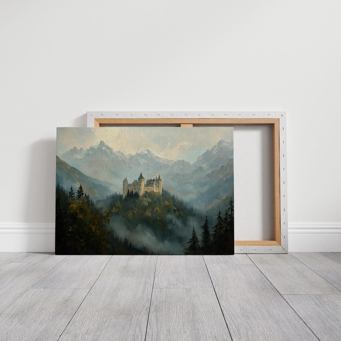 Fairytale Castle in Misty Mountains with Forest Valley Fantasy Poster - Image 3