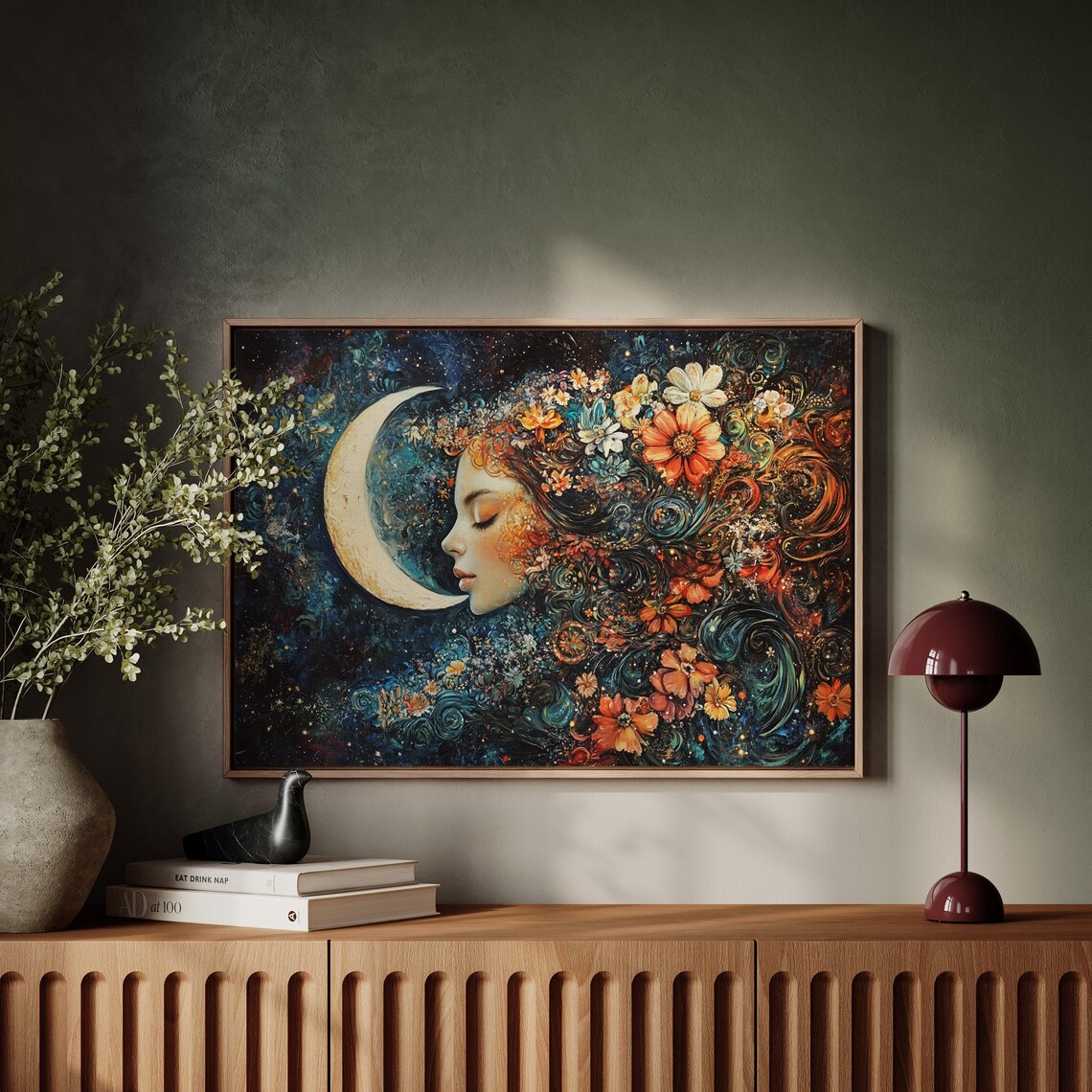 Floral Moon Goddess Art Print, Mystical Portrait - Image 7