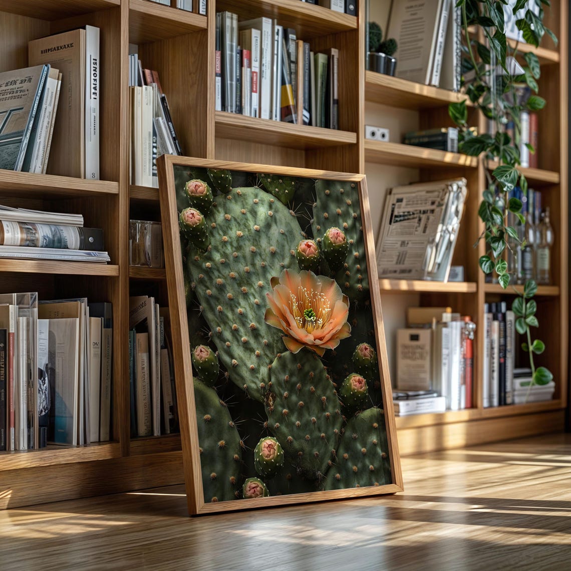 Blooming Prickly Pear Cactus Pink Buds Orange Flower Garden Poster