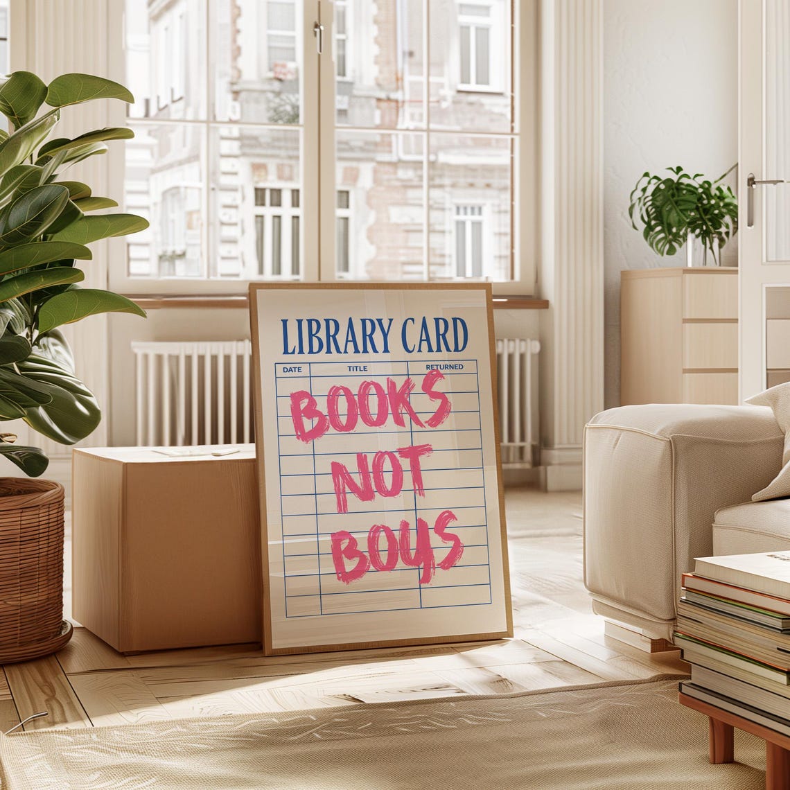 Books Not Boys Vintage Library Card Feminist Reader Quote Poster