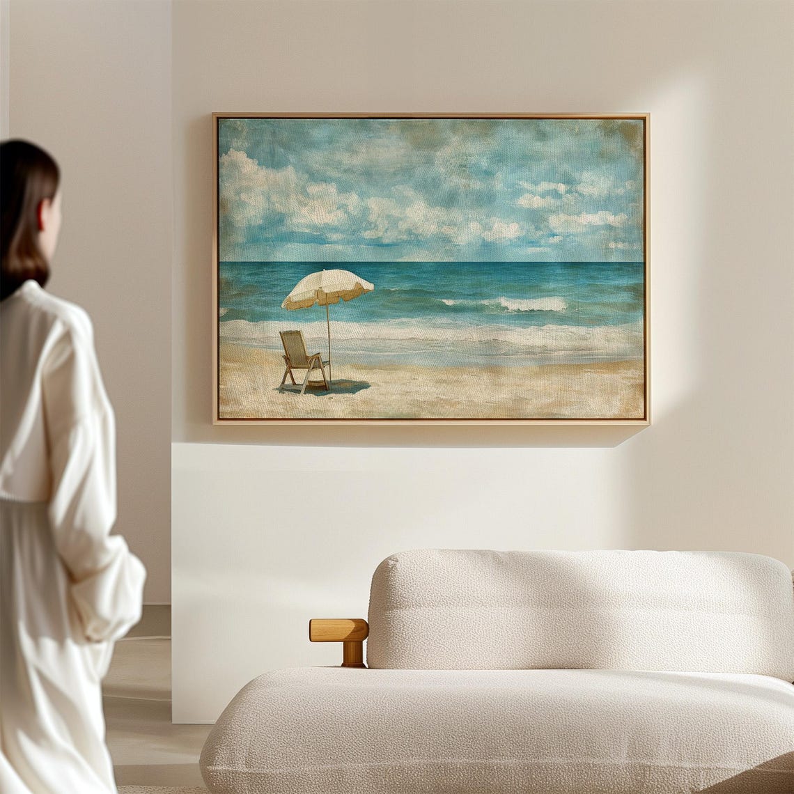 Vintage Beach Umbrella Wooden Chair Coastal Ocean Waves Poster - Image 7