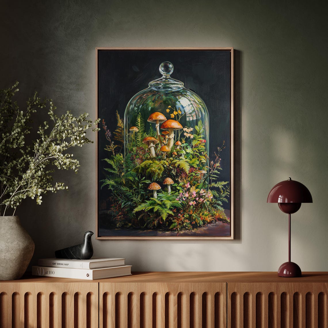 Mushroom Terrarium Glass Cloche Botanical Oil Painting Poster - Image 3