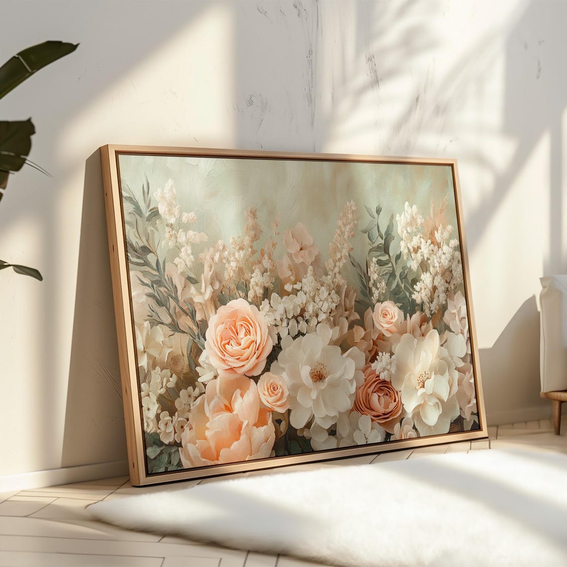 Soft Peach Ivory Floral Bouquet Botanical Vintage Painting Poster - Image 2
