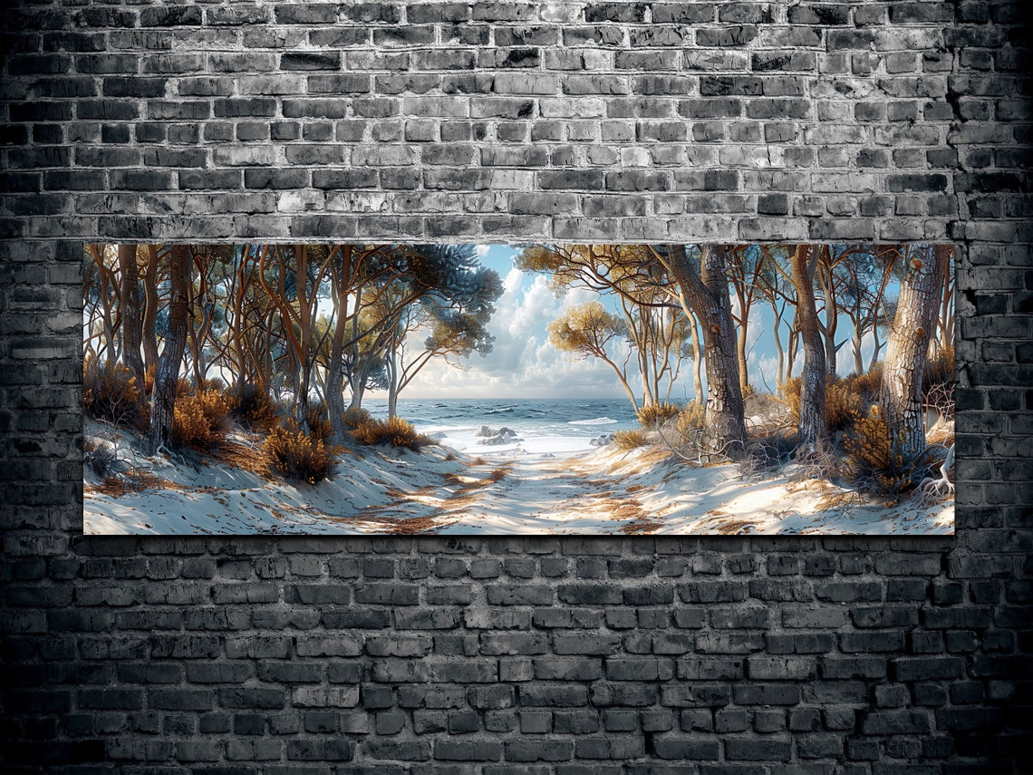 Pine Forest Path Leading to the Beach Ocean View Panorama Wall Art - Image 2