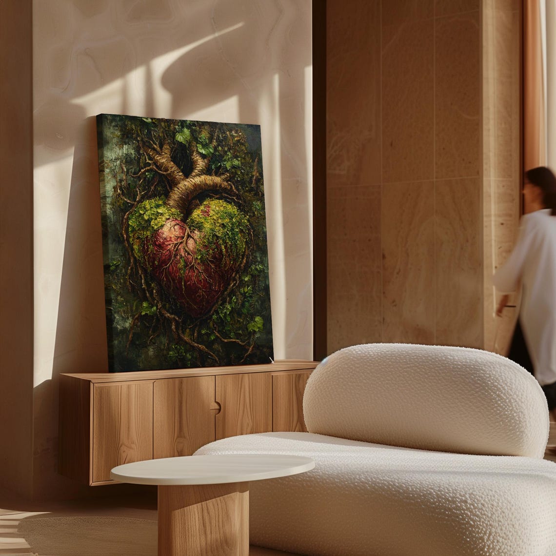 Moss-Covered Anatomical Heart with Twisted Tree Branches Dark Poster - Image 7