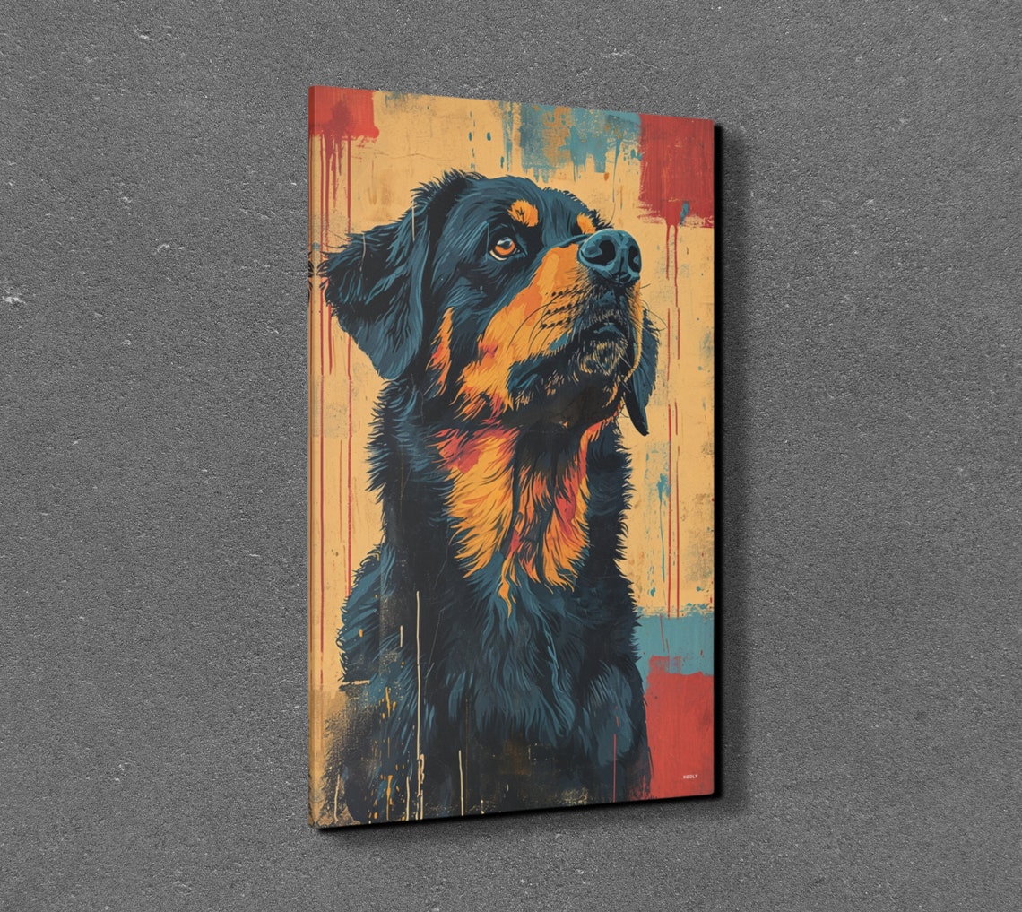 Rottweiler Dog Portrait in Grungy Black and Tan Street Art Poster - Image 3