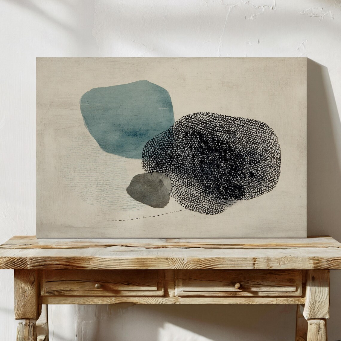 Minimal Abstract Ink Watercolor Teal Shapes Modern Neutral Tone Wall Art