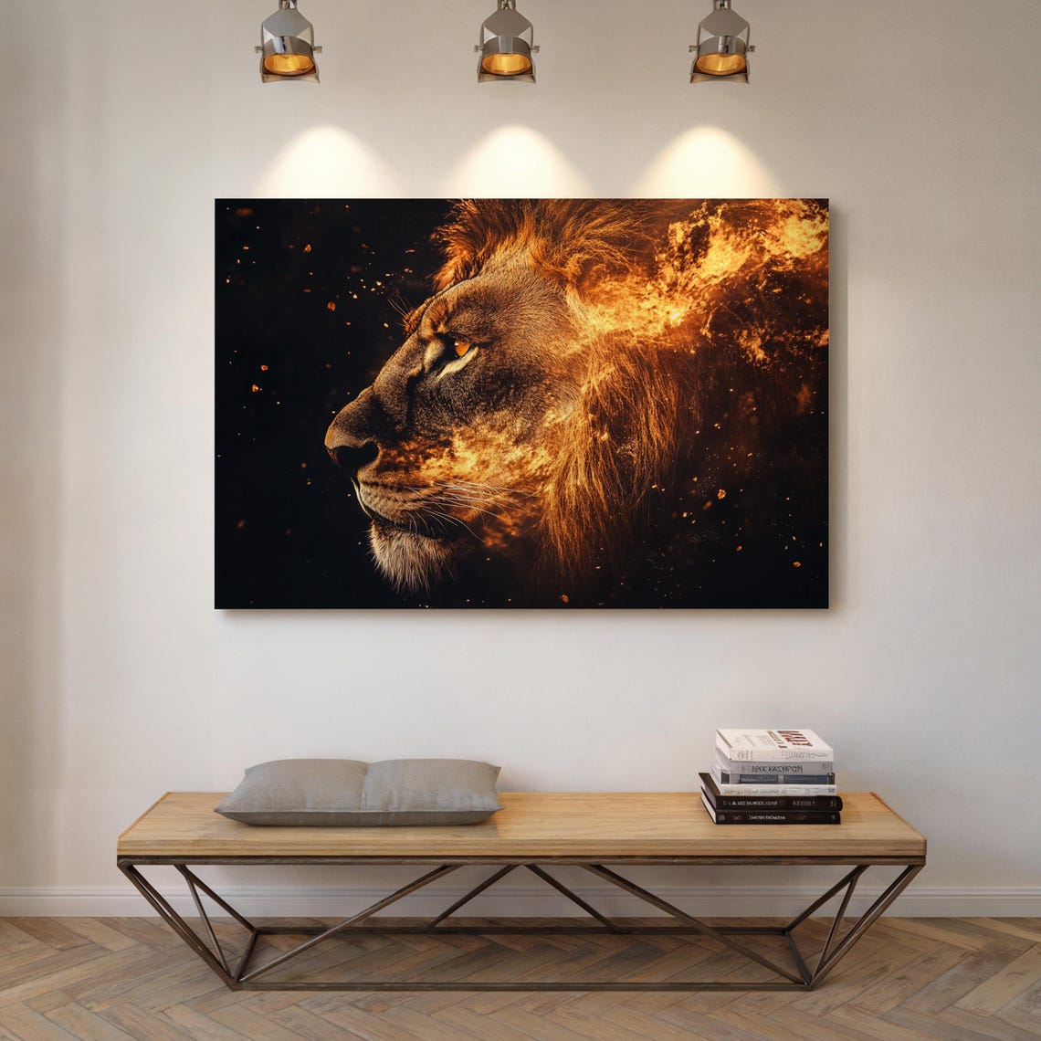 Fiery Lion Profile Ember Mane Dramatic Black Wildlife Poster - Image 4