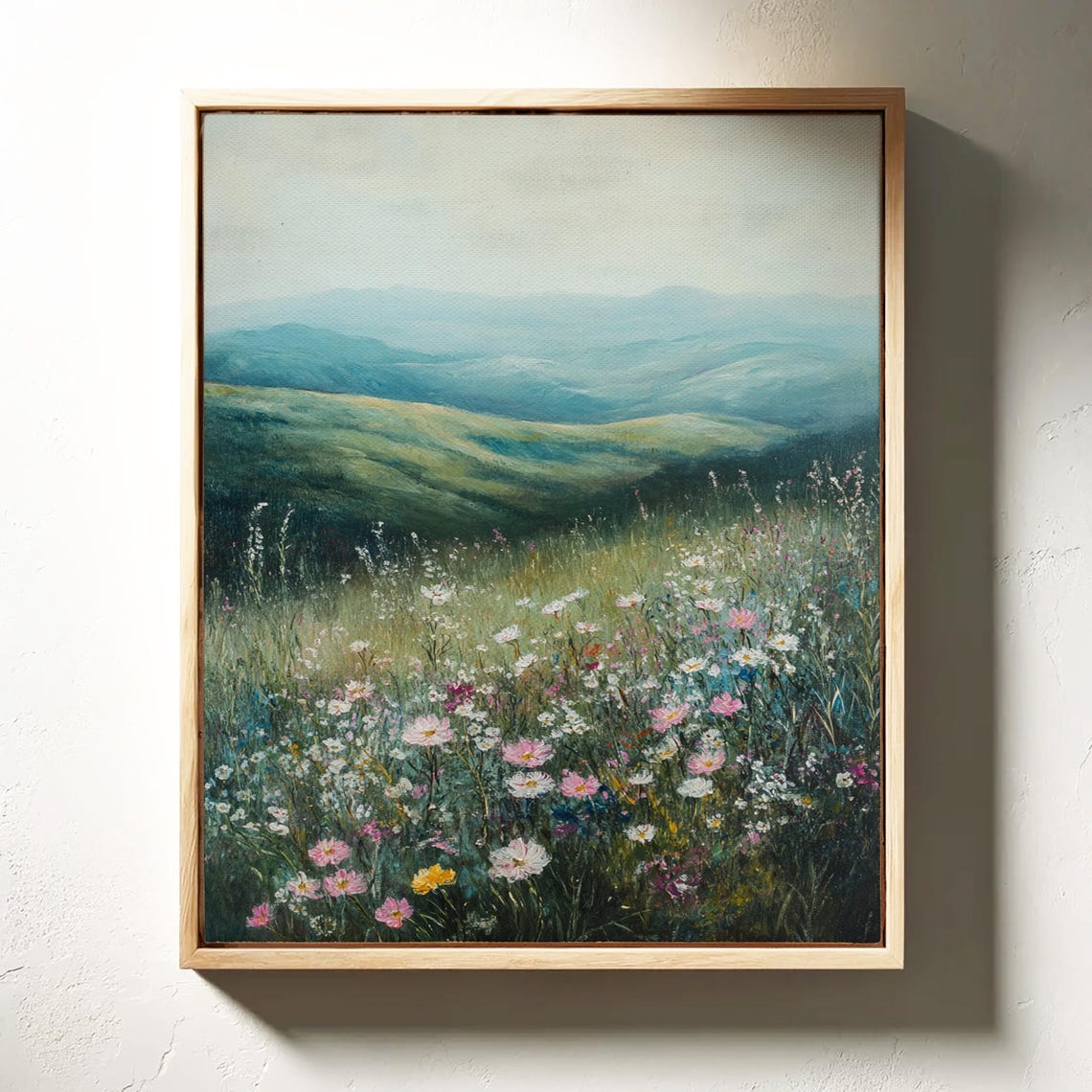 Wildflower Meadow Rolling Green Hills Misty Mountain Landscape Poster - Image 4