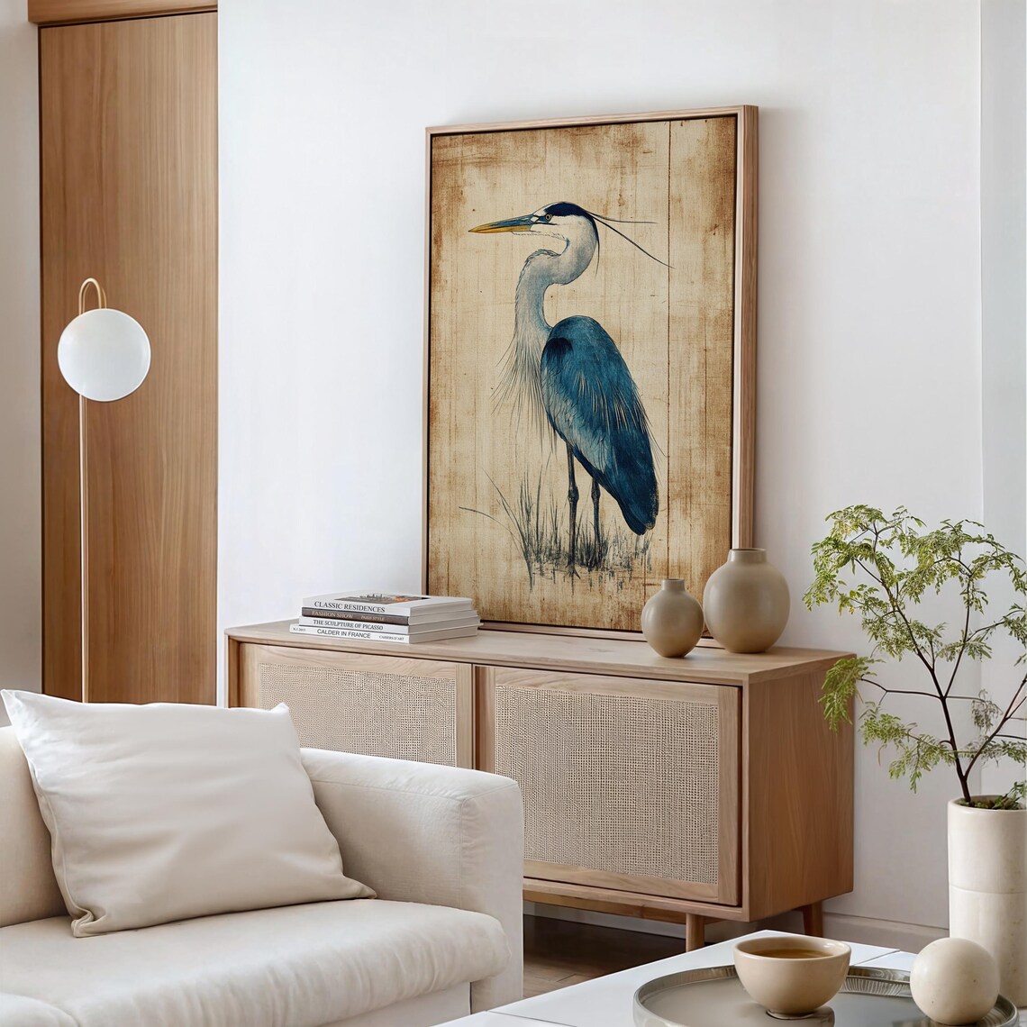 Blue Heron Rustic Coastal Bird Art Print - Image 5