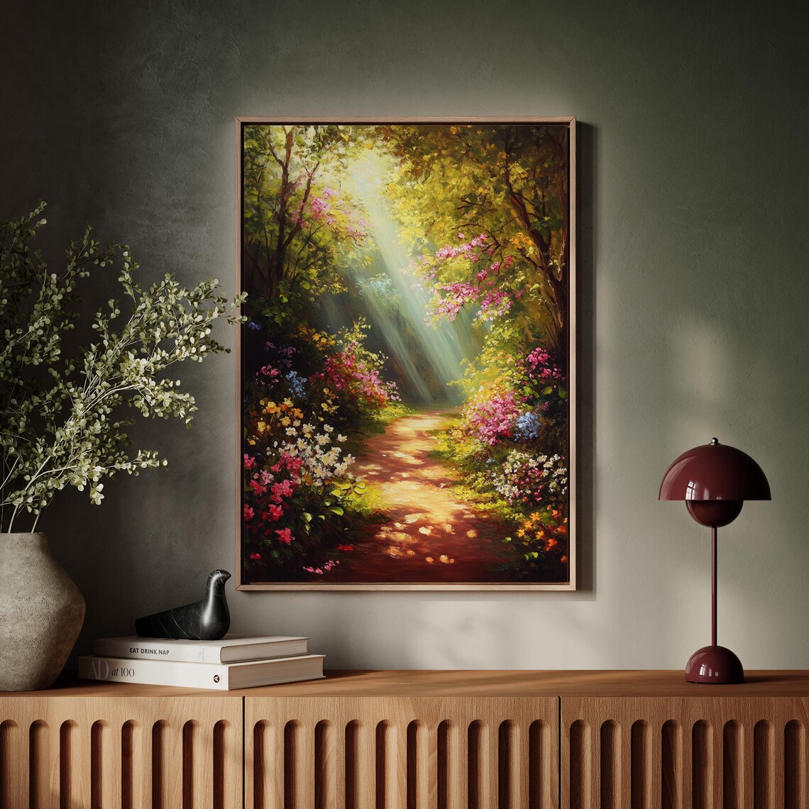 Golden Forest Path Art Print, Sunlit Woodland Scene - Image 7