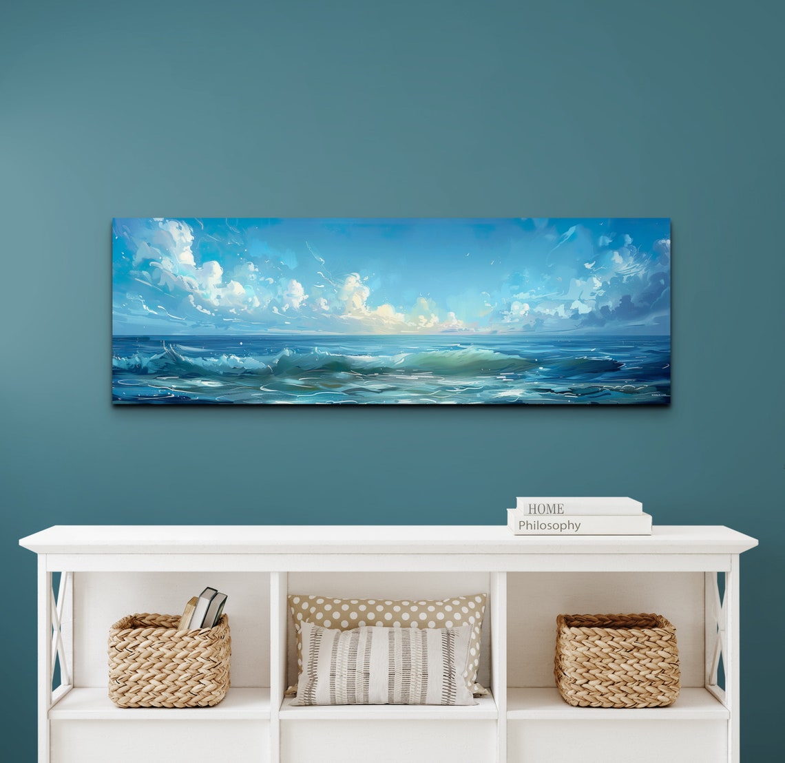 Blue Ocean Waves Under Cloudy Sky Coastal Seascape Art Poster - Image 5