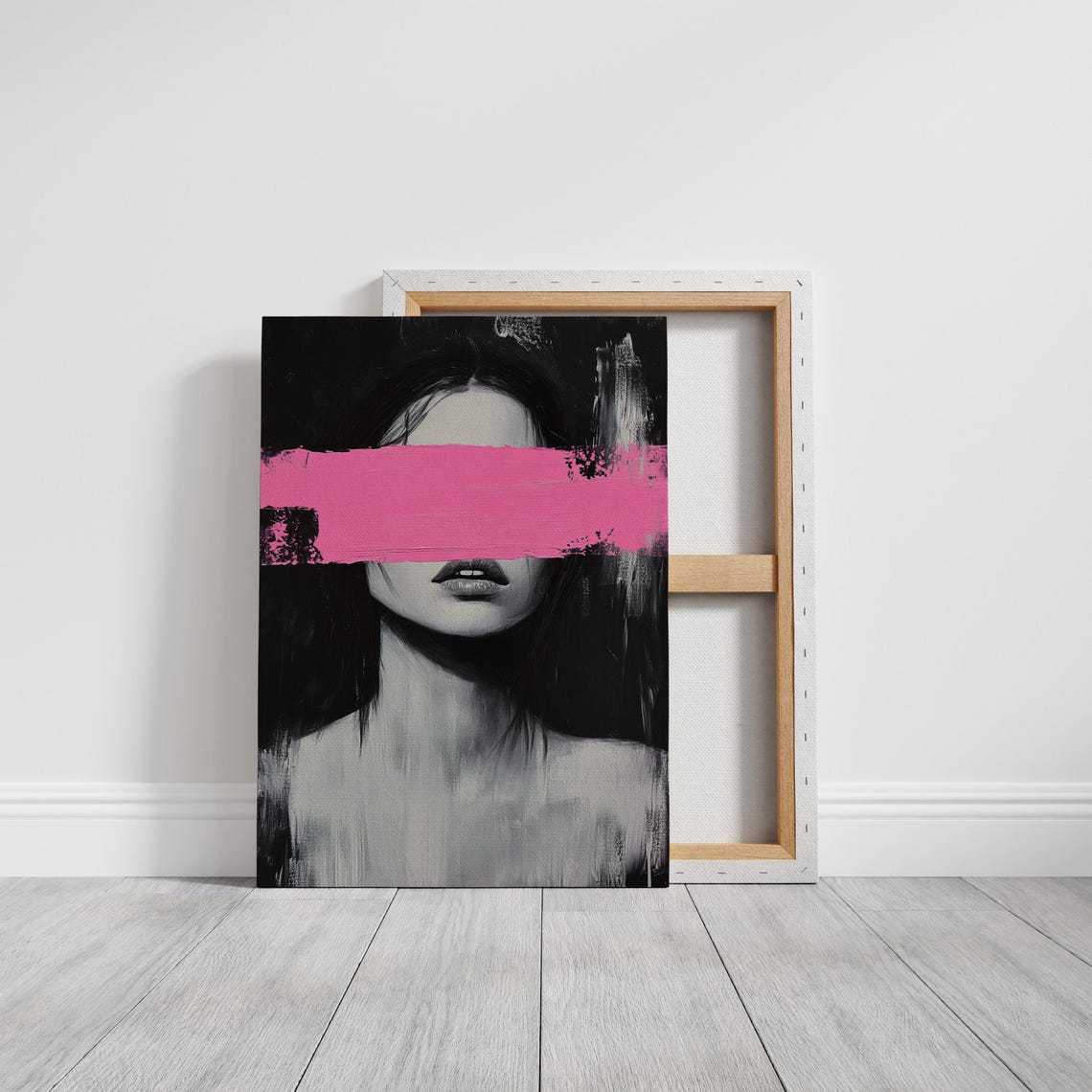 Abstract Woman Portrait Pink Brushstroke Bold Black White Poster - Image 3