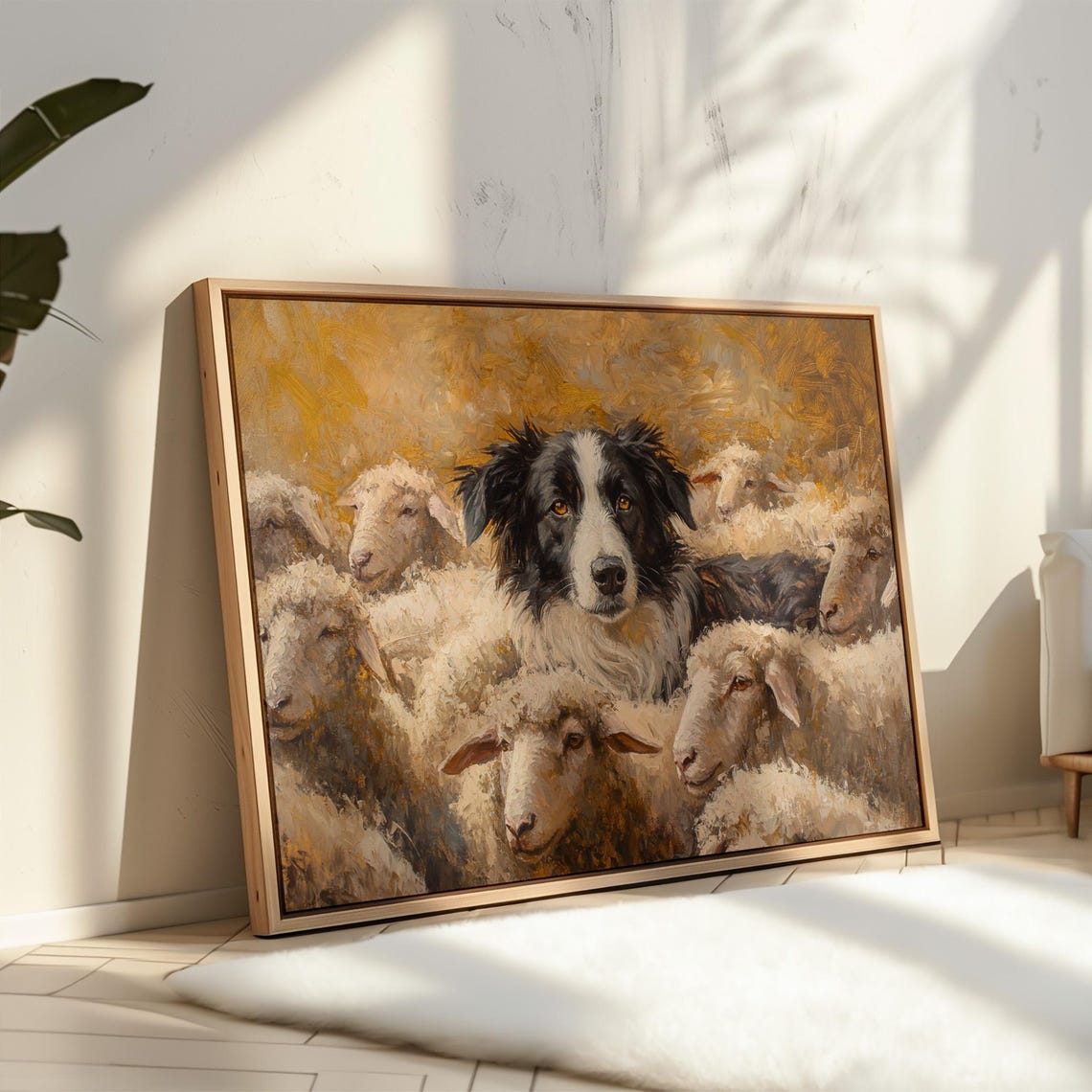 Border Collie Herding Sheep Golden Farm Animal Oil Painting Poster - Image 2